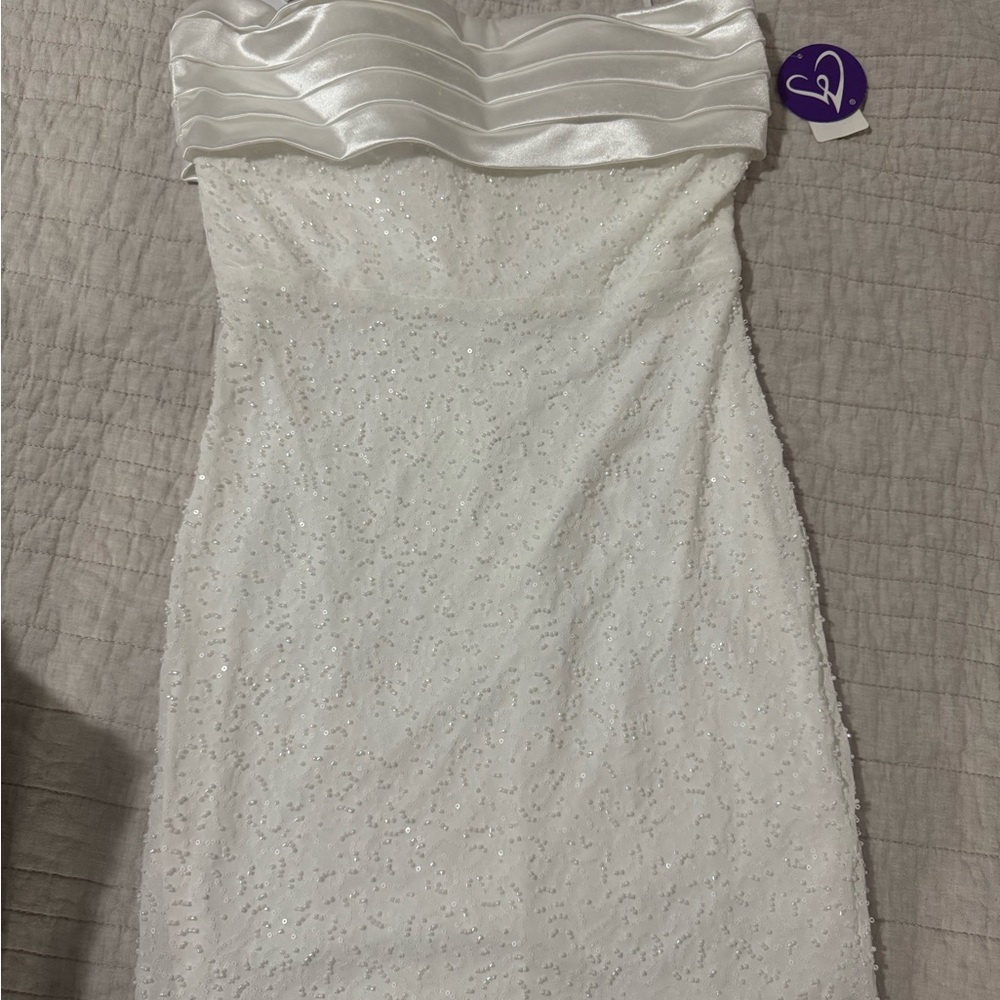 Windsor White Strapless Sequin Sheath Dress